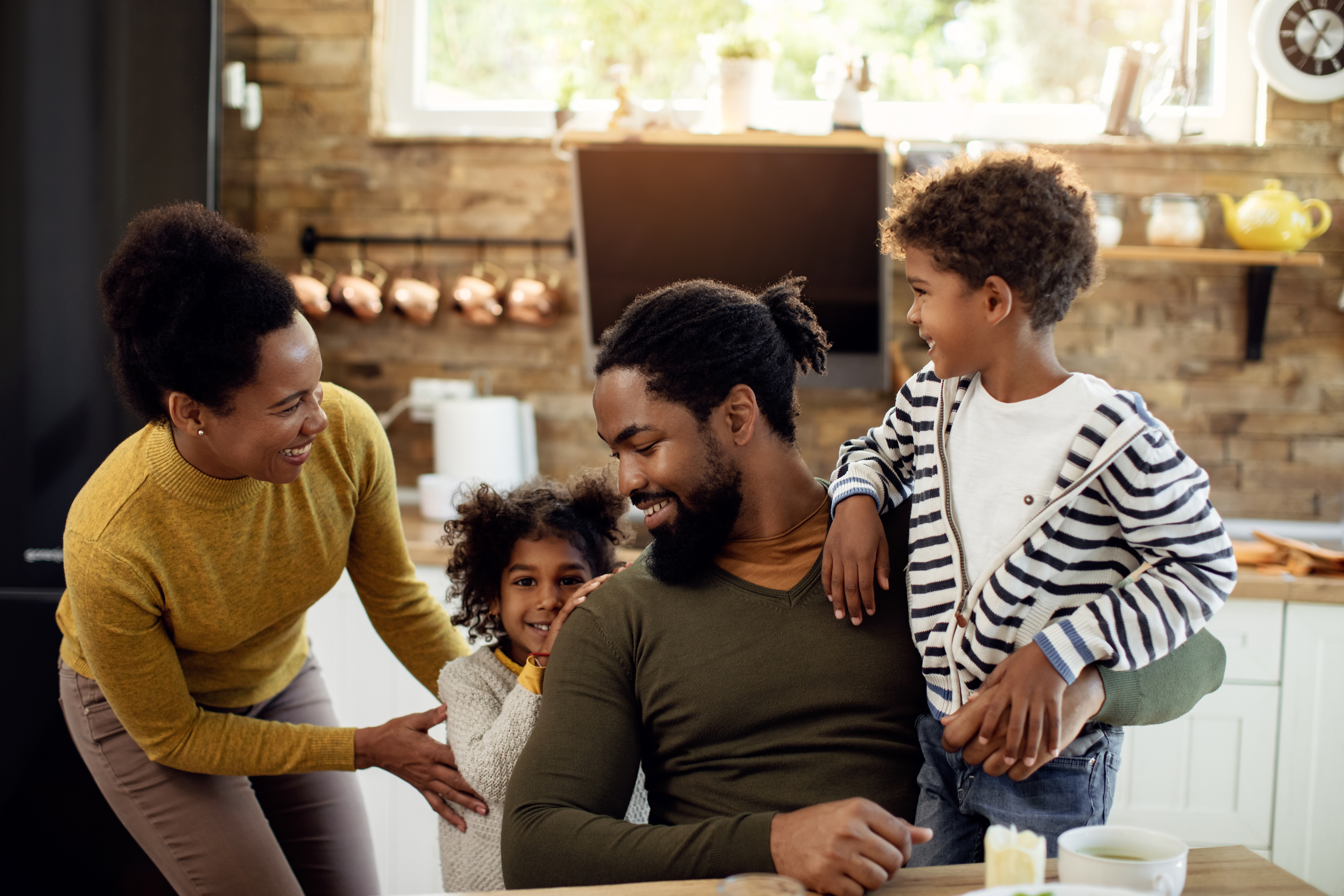 A family reviewing finances together at home